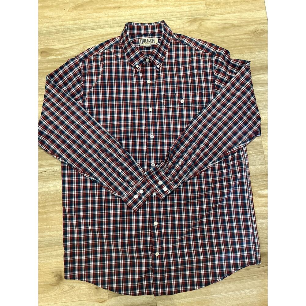 Duluth Trading Company Relaxed Fit Button Down Plaid Dress Shirt Large Tall